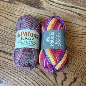 Patons Kroy Socks Yarn Lot of 2 Pink Striped Bright Color Changing Wool Blend